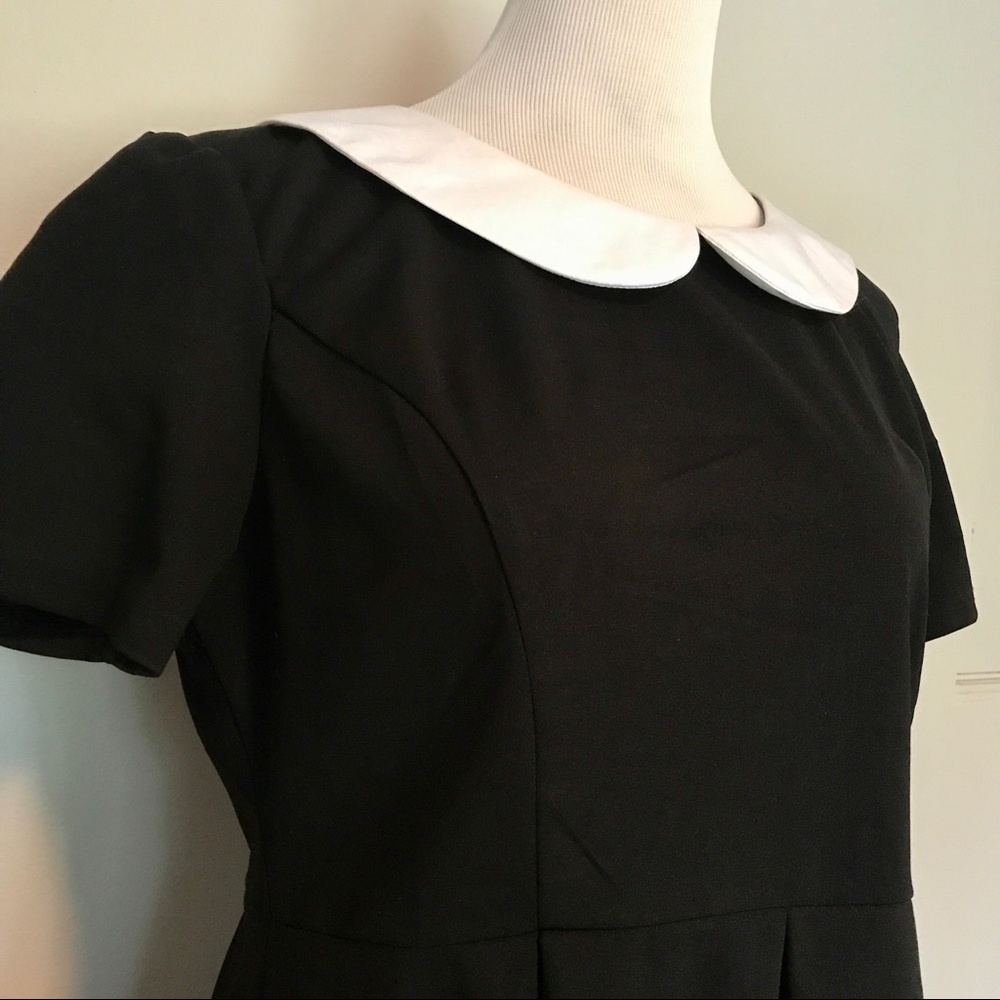 Black white Peter Pan collar dress zipper back